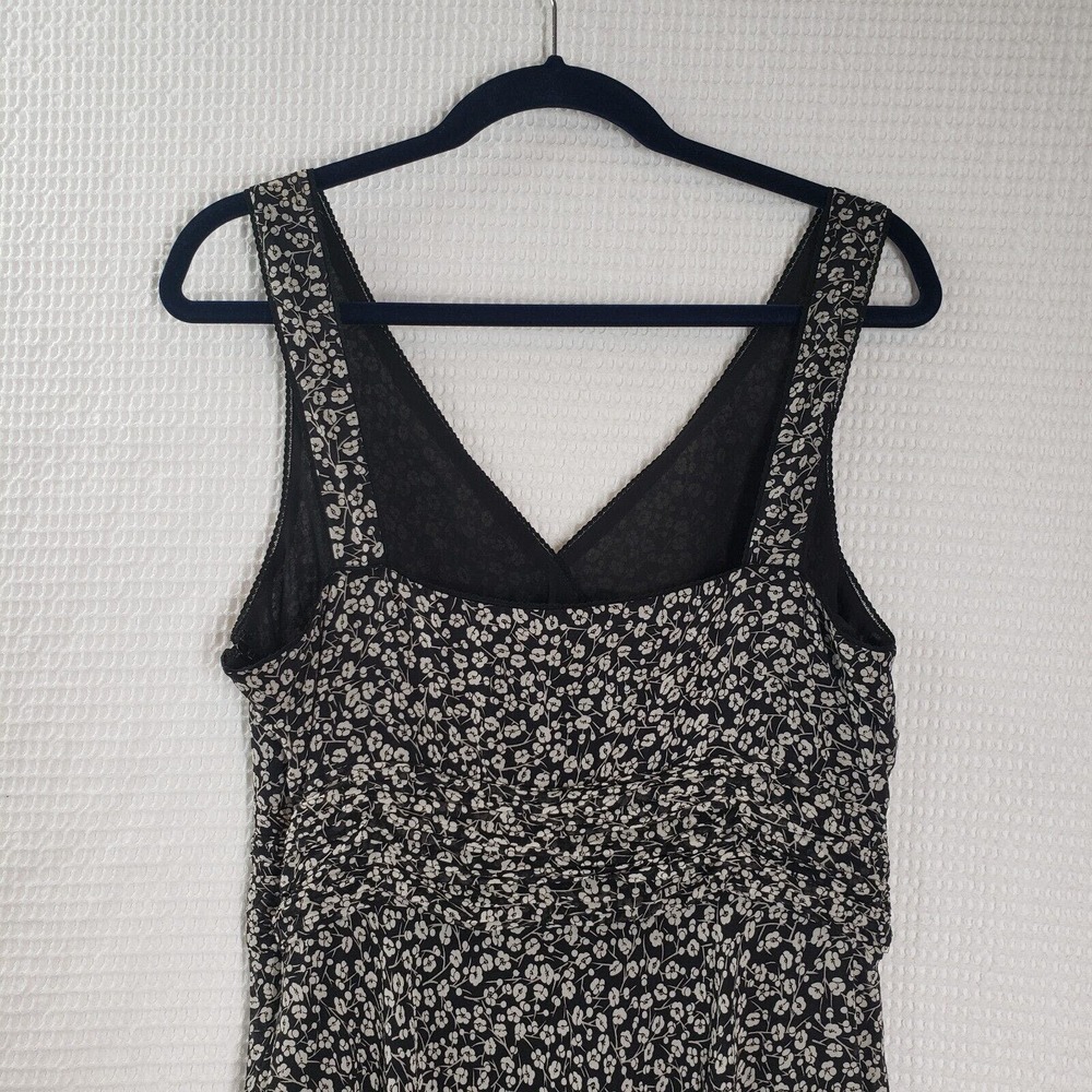 Ann Taylor Silk Dress Vintage 90s Y2k Womens 12 Floral Ditsy Sleeveless Black - Picture 15 of 16